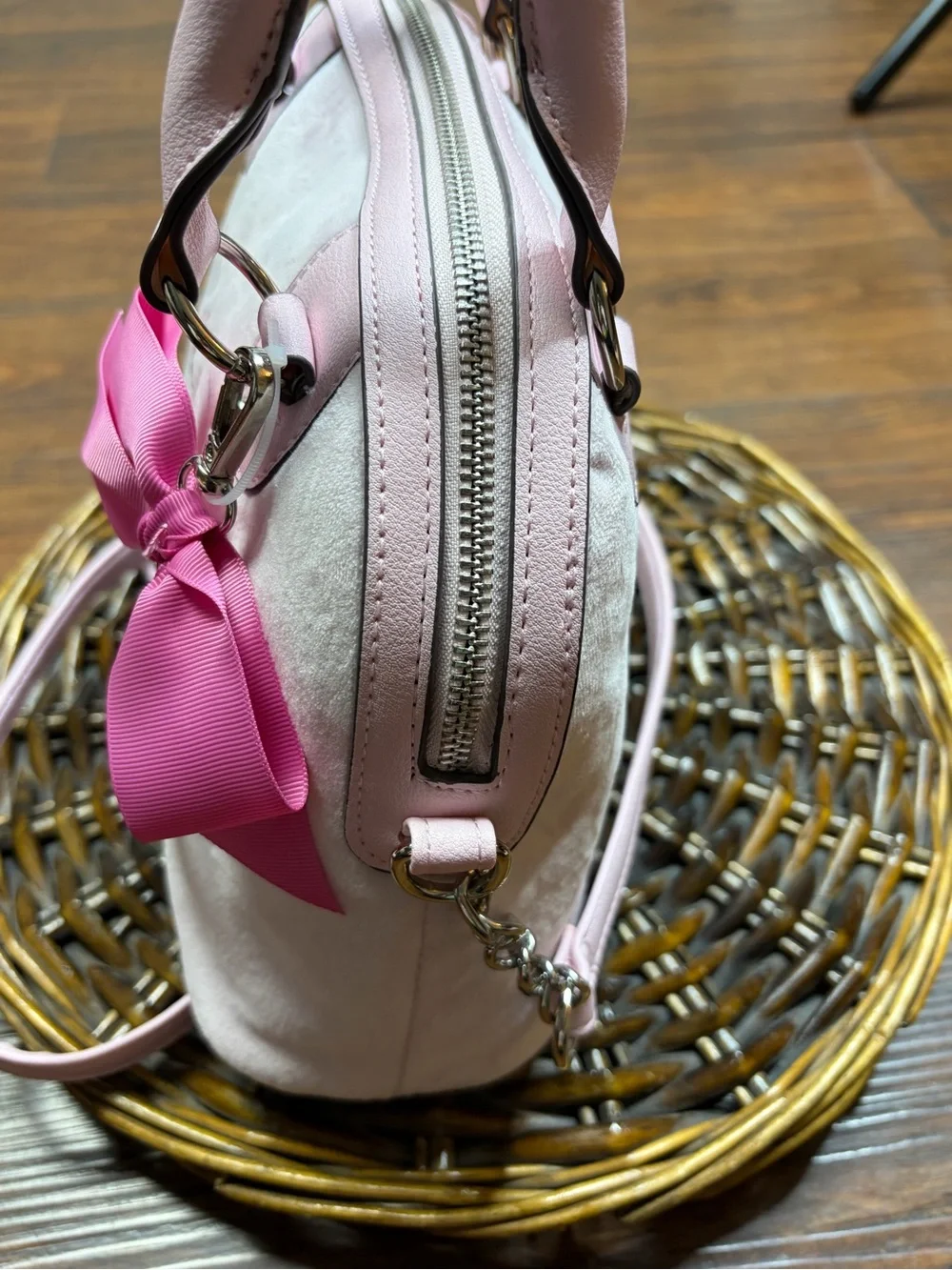 Juicy Couture Pink Mini Satchel with Embroidered Logo and Bow Charm
